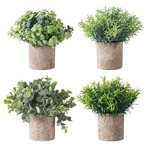 OUTLEE 3 Pack Mini Artificial Potted Plants Faux Eucalyptus Plants Boxwood Rosemary Greenery in Pots Small Houseplants for Home Decor Office Desk Shower Room Decoration 